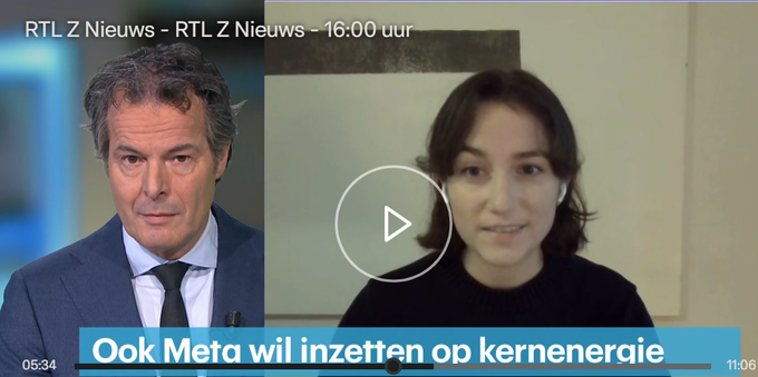 Splitscreen met Romy Dekker (rechts) en presentator van het RTL Z Nieuws (links).